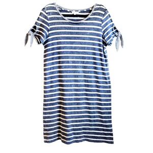 Jane and Delancey Blue White Striped Cotton T-Shirt Dress Tie Sleeve Women's M